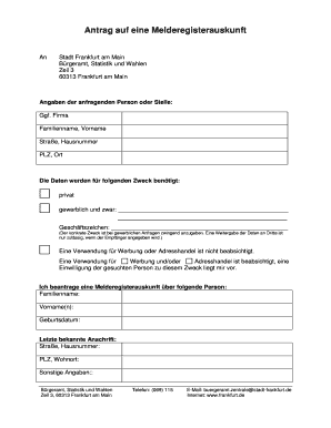 Antrag auf eine Melderegisterauskunft