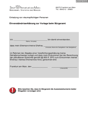 Einverständniserklärung zur Vorlage beim Bürgeramt
