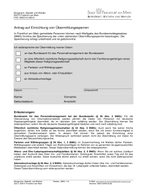 Antrag auf Einrichtung von Übermittlungssperren