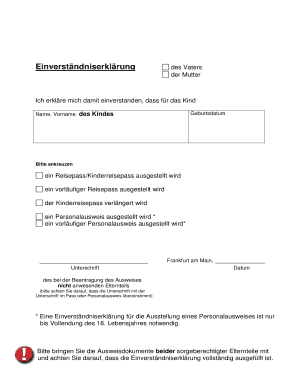 Einverständniserklärung des Vaters der Mutter