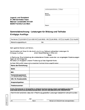 Sammelabrechnung - Leistungen für Bildung und Teilhabe