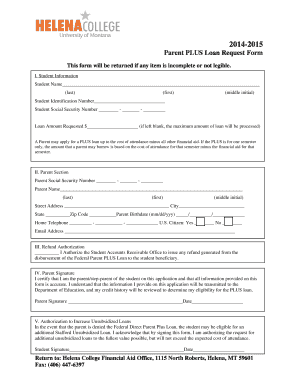 Parent PLUS Loan Request Form