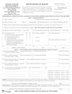 National Union Fire Injury Claim Form