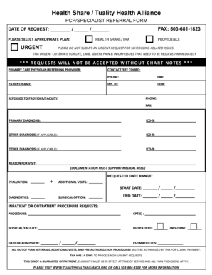 Health Share PCP/Specialist Referral Form