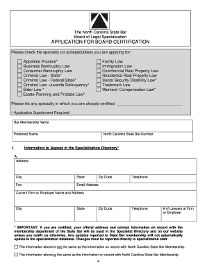 The North Carolina State Bar Board of Legal Specialization PO Box 25908 Raleigh, NC 27611 (919) 8284620 www - nclawspecialists