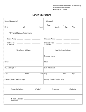 North Carolina Optometry License Update Form