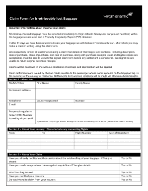 Virgin Atlantic Lost Baggage Claim Form
