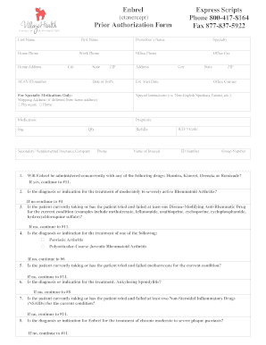 Enbrel Prior Authorization Form