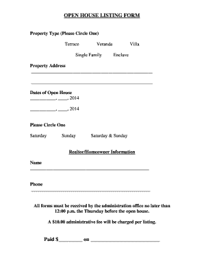 Open House Listing Form