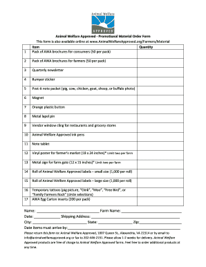 Animal Welfare Approved Promotional Material Order Form