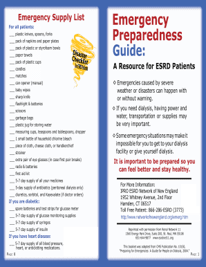 Emergency Supply List for ESRD Patients