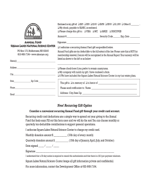 Squam Lakes Natural Science Center Donation Form