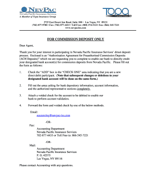 Authorization Agreement for Preauthorized Commission Deposits