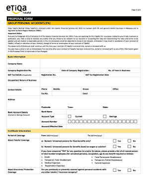 Group Personal Accidents Takaful Proposal Form
