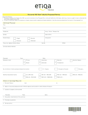 Personal All Risk Takaful Proposal Form
