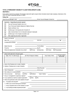 Total and Permanent Disability Claim Form