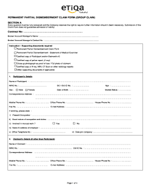 Permanent Partial Dismemberment Claim Form