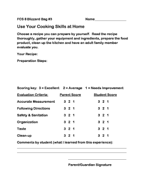 Home Cooking Skills Evaluation Form