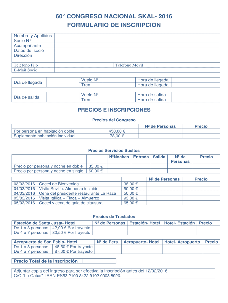 FORMULARIO INSCRIPCION NACIONAL SKAL 2016 Vista previa en la página 1