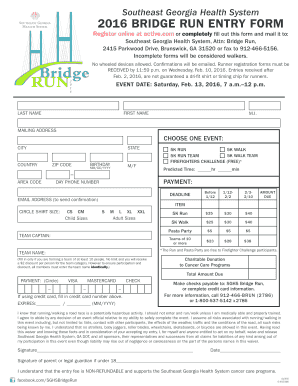2016 Bridge Run Entry Form