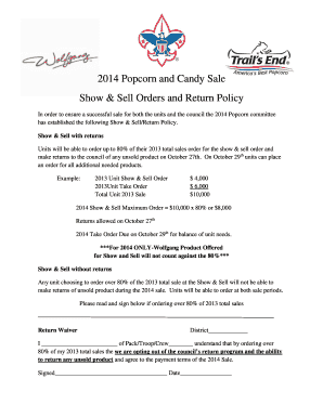 2014 Popcorn and Candy Sale Policy