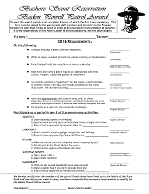 Baden Powell Patrol Award Form