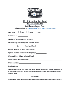2015 Scouting For Food Unit Commitment Form