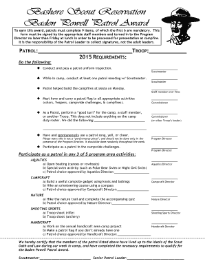 Baden Powell Patrol Award Requirements Form