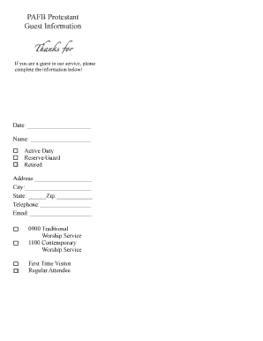 Protestant Church Guest Information Form