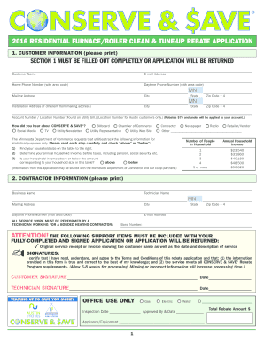 2016 Residential Furnace/Boiler Clean & Tune-Up Rebate Application