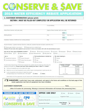 2016 Water Efficiency Rebate Application