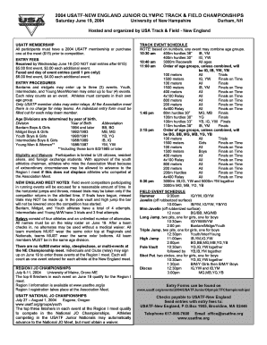 2004 USATF New England Junior Olympic Track & Field Entry Form