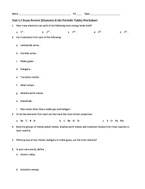 Regents chemistry periodic table - Unit 42 Exam Review Worksheetdocx - acschools