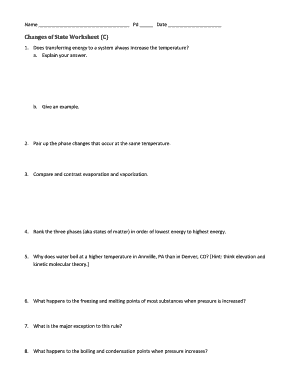 Changes of State Worksheet