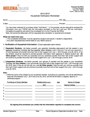 Household Verification Worksheet