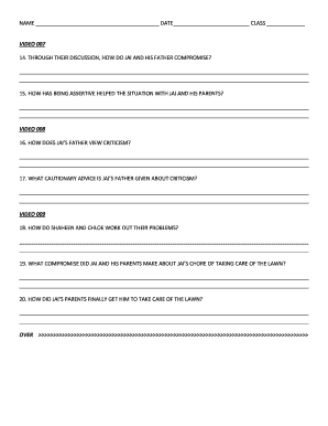 Student Worksheet for Video Analysis