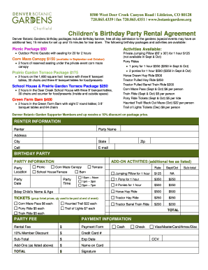 Children’s Birthday Party Rental Agreement
