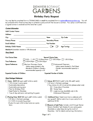 Birthday Party Request Form
