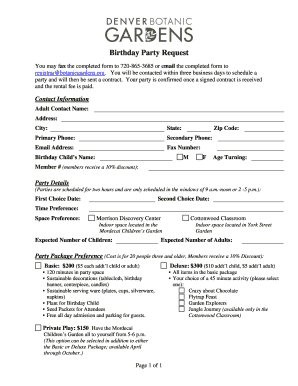Birthday Party Request Form