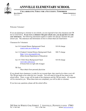 Pennsylvania School Volunteer Registration Form