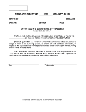 Ohio Certificate of Transfer Entry