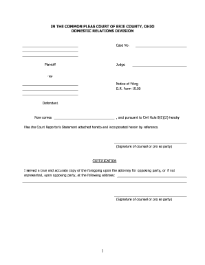 Notice of Filing D.R. Form 10.00