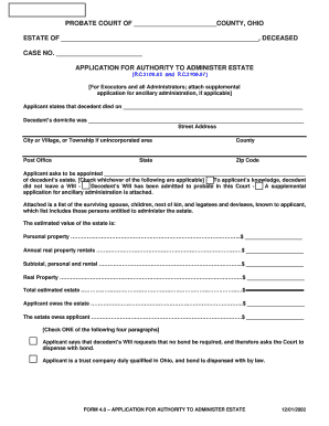 Ohio Application for Authority to Administer Estate