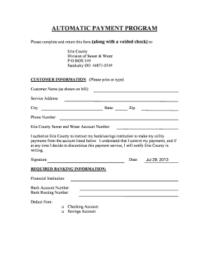 Erie County Automatic Payment Program Form