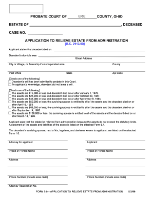 Ohio Application to Relieve Estate from Administration