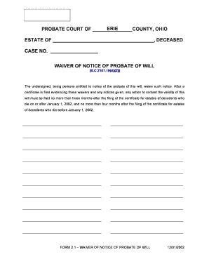 Waiver of Notice of Probate of Will