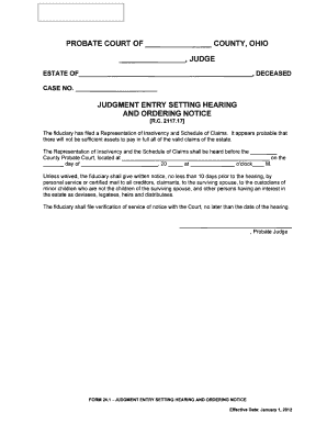Ohio Probate Court Judgment Entry Form