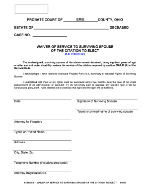 Ohio Waiver of Service to Surviving Spouse