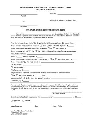 Affidavit of Indigency for Court Costs