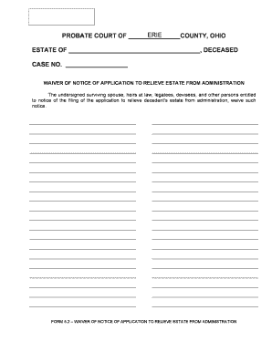 Ohio Waiver of Notice of Application to Relieve Estate from Administration